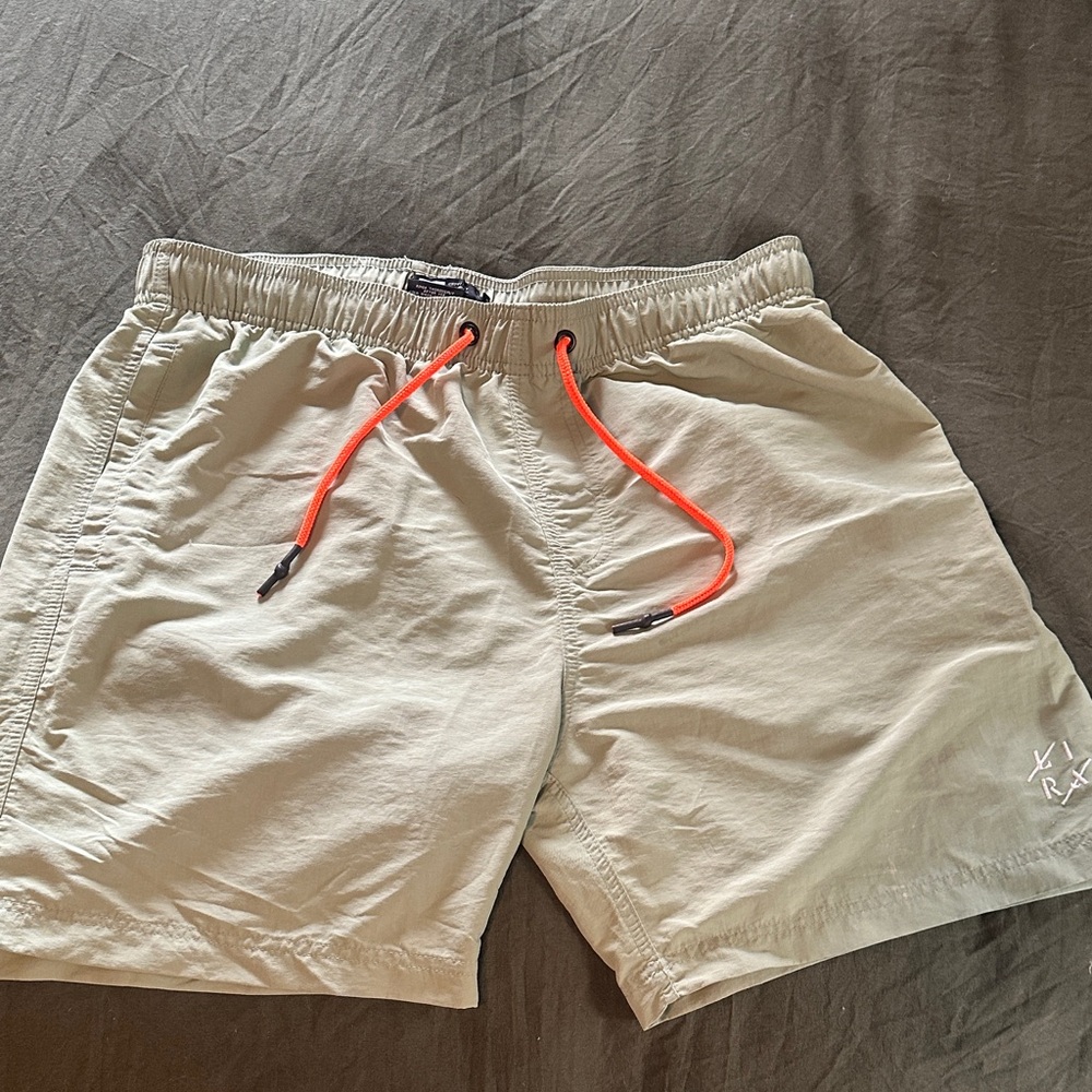 Beige Shorts with Orange Drawstring